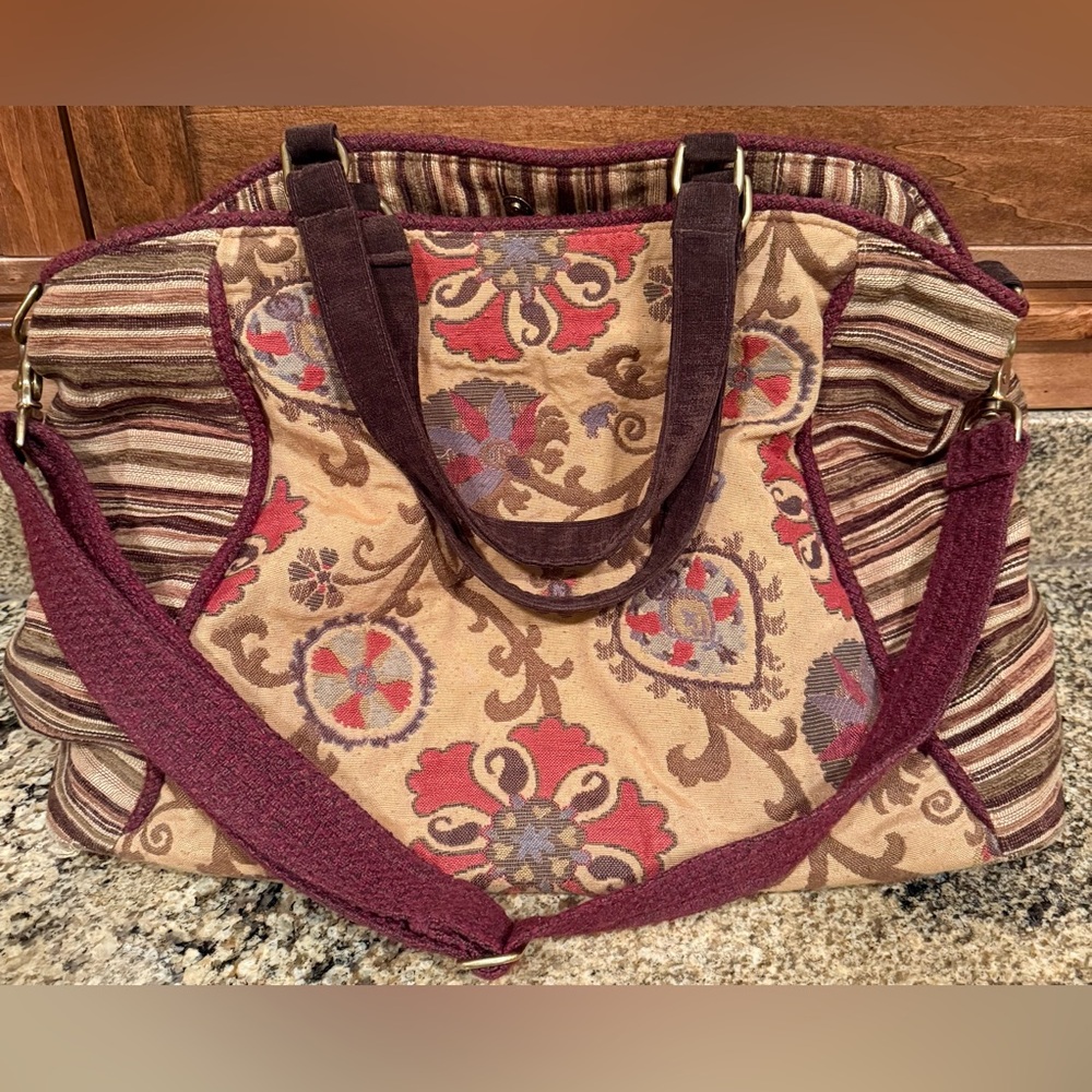 Chic Burgundy and Cream Shoulder Bag